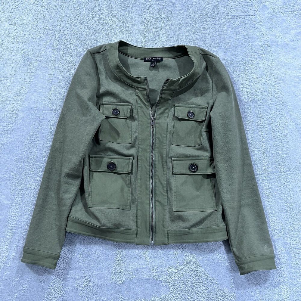 Banana Republic Jacket Women's Small Green Full Zip Utility Cotton Cargo